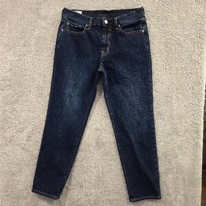 GAP Women's Mid Rise Girlfriend Jeans Size 28 (6L) Dark Blue Ankle Length Denim